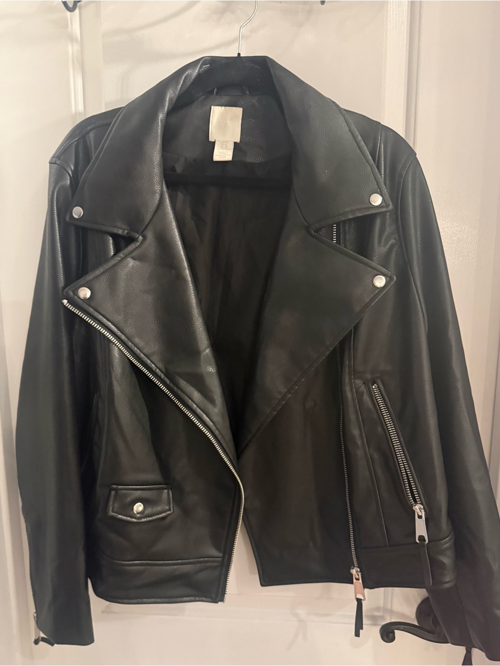 H & M Black Faux Leather Moto Jacket - Women's size XL